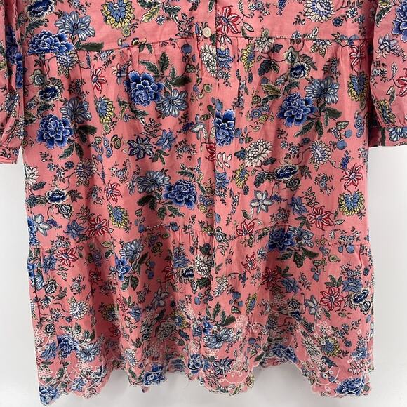 LOFT floral print V-neck 1/2 button up long sleeve tiered eyelet hem dress sz 14 - Picture 5 of 9